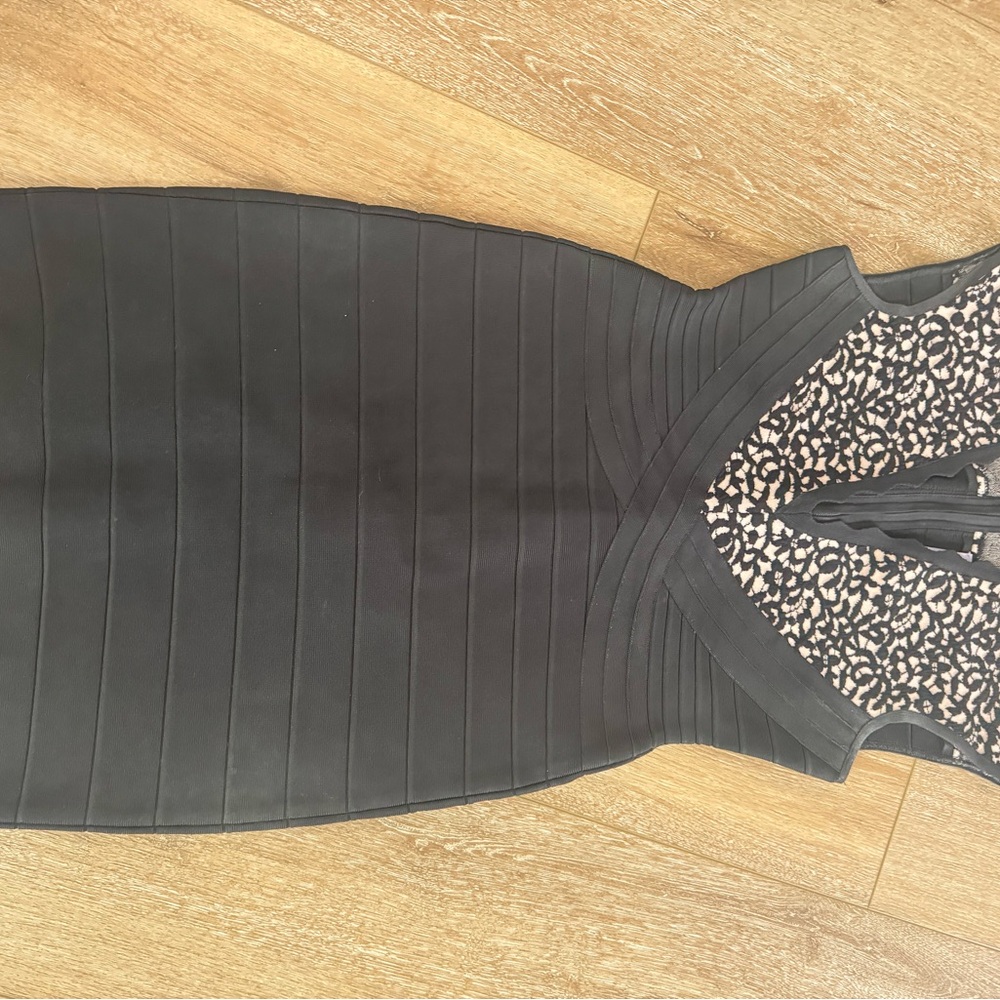 Herve Leger Black and White Ribbed Halter Mini Dress